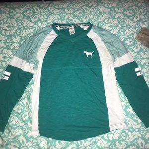 VS Pink Green Long Sleeve Raglan Top